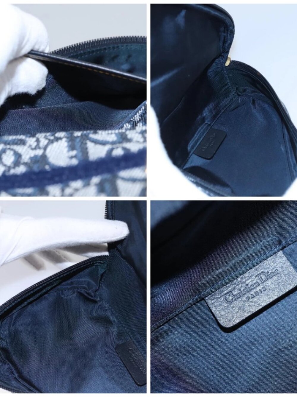 Christian Dior Trotter Canvas Saddle Pouch Navy Gold Auth - Picture 16 of 16